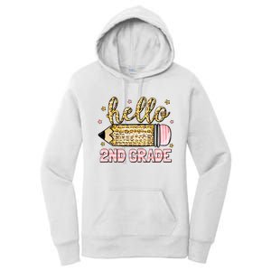 Back To School Hello Second 2nd Grade Leopard Pencil Girl Women's Pullover Hoodie