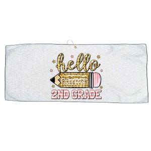 Back To School Hello Second 2nd Grade Leopard Pencil Girl Large Microfiber Waffle Golf Towel