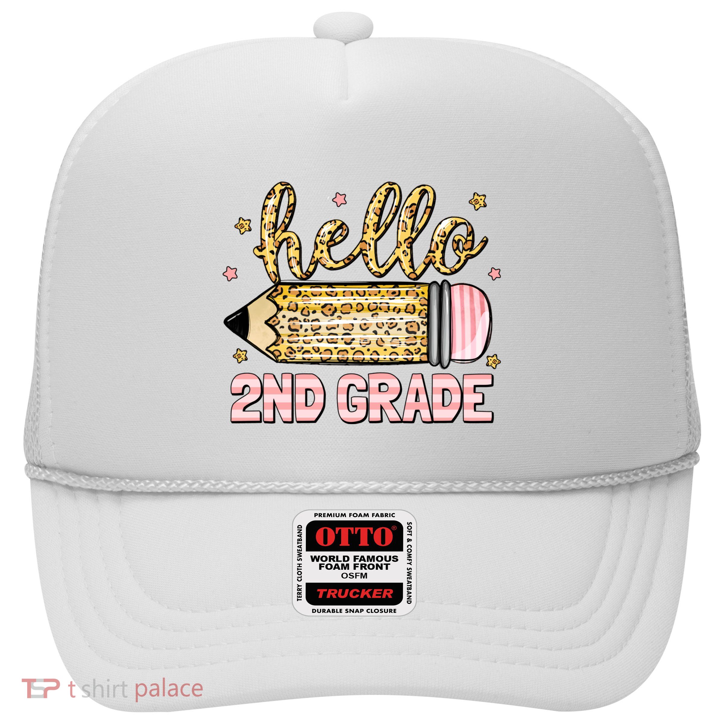 Back To School Hello Second 2nd Grade Leopard Pencil Girl Trucker Hat