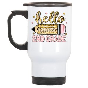 Back To School Hello Second 2nd Grade Leopard Pencil Girl Stainless Steel Travel Mug