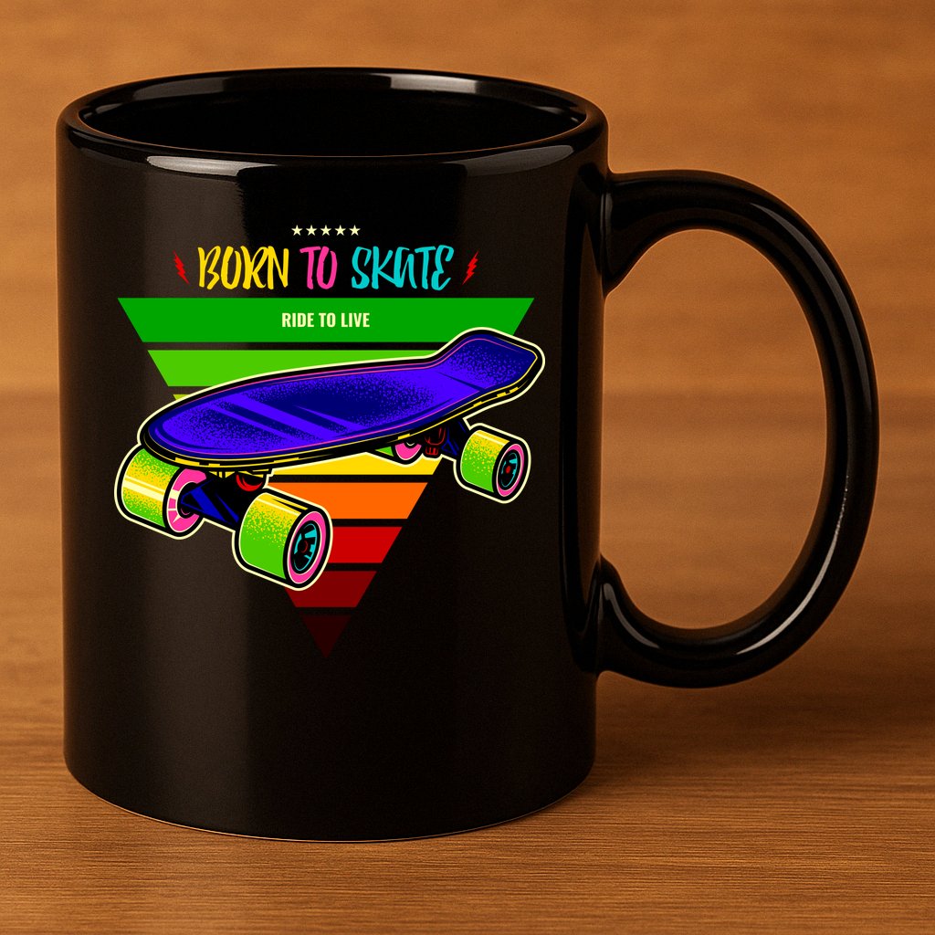 Born To Skate Ride To Live 11oz C Handle Ceramic Mug