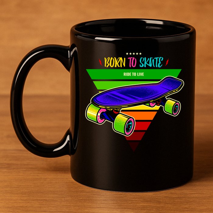Born To Skate Ride To Live 11oz C Handle Ceramic Mug
