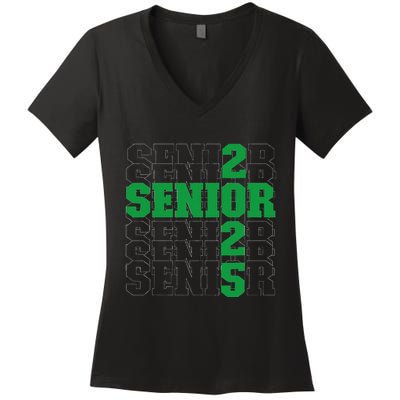 Back To School Officially A Senior Green Senior 2025 Women's V-Neck T-Shirt