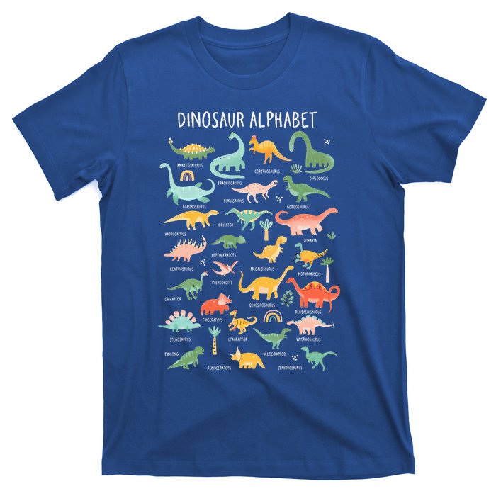 Back To School Types Of Dinosaurs Alphabet Identification T-Shirt