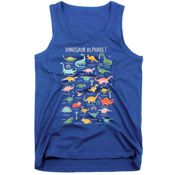 Back To School Types Of Dinosaurs Alphabet Identification Tank Top