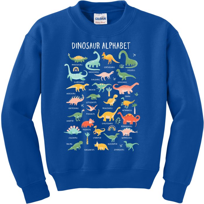 Back To School Types Of Dinosaurs Alphabet Identification Kids Sweatshirt