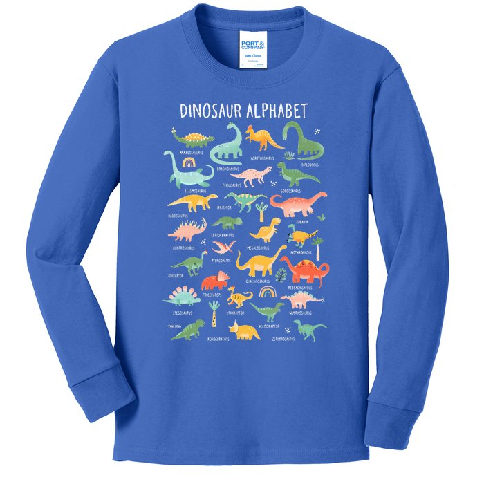 Back To School Types Of Dinosaurs Alphabet Identification Kids Long Sleeve Shirt