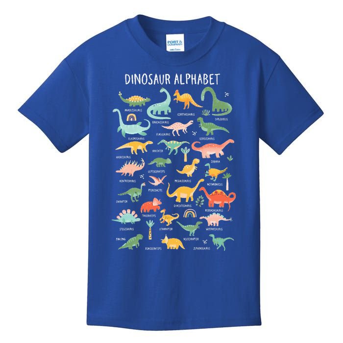 Back To School Types Of Dinosaurs Alphabet Identification Kids T-Shirt