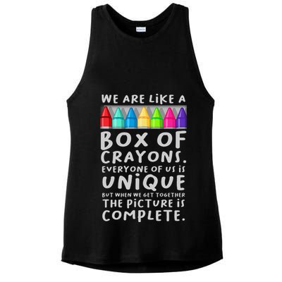 Back To School Teacher We Are Like A Box Of Crayons Ladies PosiCharge Tri-Blend Wicking Tank