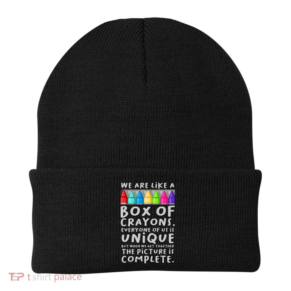 Back To School Teacher We Are Like A Box Of Crayons Beanie