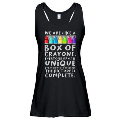 Back To School Teacher We Are Like A Box Of Crayons Ladies Essential Flowy Tank