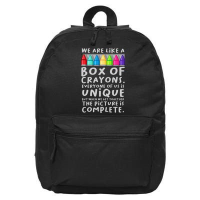 Back To School Teacher We Are Like A Box Of Crayons 16 in Basic Backpack