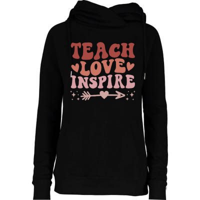 Back To School Teach Love Inspire Retro Teachers Womens Funnel Neck Pullover Hood