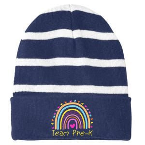 Back To School Team PreK Squad Crew Teacher Rainbow Striped Beanie with Solid Band