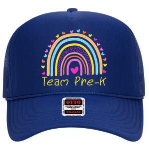 Back To School Team PreK Squad Crew Teacher Rainbow High Crown Mesh Back Trucker Hat