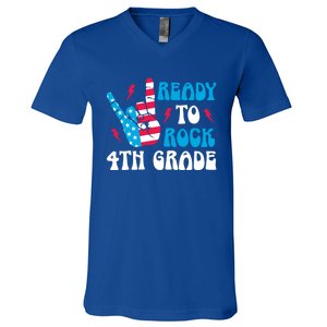 Back To School And Ready To Rock 4Th Grade Gift V-Neck T-Shirt