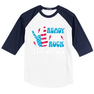 Back To School And Ready To Rock 4Th Grade Gift Baseball Sleeve Shirt