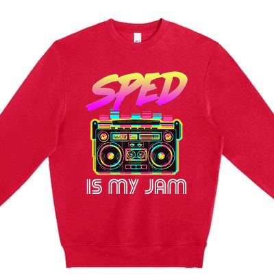 Back To School Retro Sped Is My Jam 80s Teacher Boombox Premium Crewneck Sweatshirt