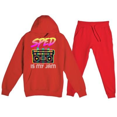 Back To School Retro Sped Is My Jam 80s Teacher Boombox Premium Hooded Sweatsuit Set