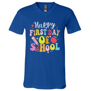 Back To School Teacher Student Happy First Day Of School V-Neck T-Shirt