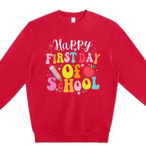 Back To School Teacher Student Happy First Day Of School Premium Crewneck Sweatshirt