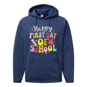 Back To School Teacher Student Happy First Day Of School Performance Fleece Hoodie