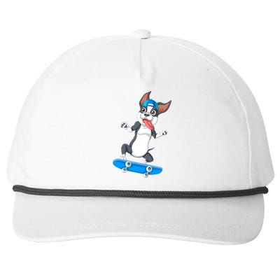 Boston Terrier Skateboarding Snapback Five-Panel Rope Hat