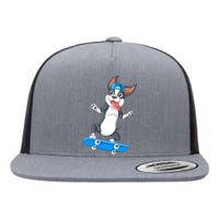 Boston Terrier Skateboarding Flat Bill Trucker Hat