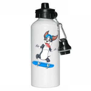 Boston Terrier Skateboarding Aluminum Water Bottle 