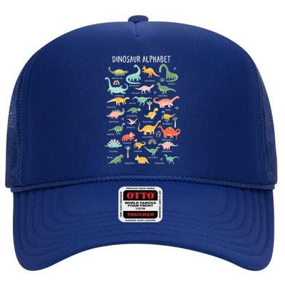 Back To School Types Of Dinosaurs Alphabet High Crown Mesh Back Trucker Hat