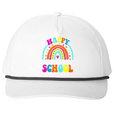 Back To School Funny Happy First Day Of School For Teachers Meaningful Gift Snapback Five-Panel Rope Hat