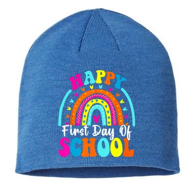 Back To School Funny Happy First Day Of School For Teachers Meaningful Gift Sustainable Beanie