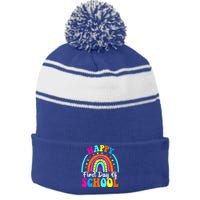 Back To School Funny Happy First Day Of School For Teachers Meaningful Gift Stripe Pom Pom Beanie