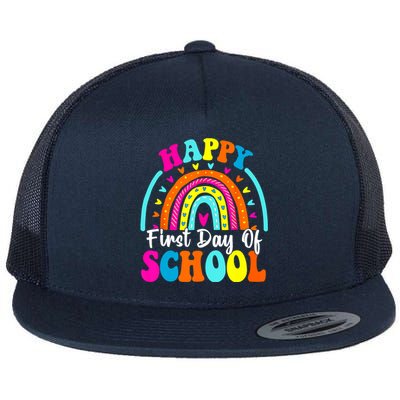 Back To School Funny Happy First Day Of School For Teachers Meaningful Gift Flat Bill Trucker Hat