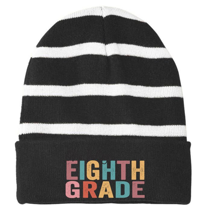 Back To School Students Teacher Oh Hey 8th Eighth Grade Striped Beanie with Solid Band