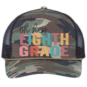 Back To School Students Teacher Oh Hey 8th Eighth Grade Retro Rope Trucker Hat Cap