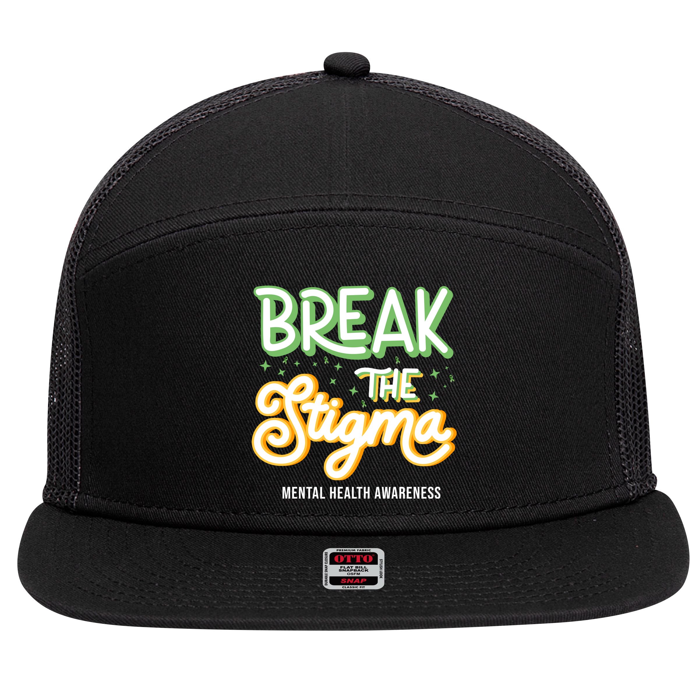Break The Stigma Mental Health Awareness 7 Panel Mesh Trucker Snapback Hat
