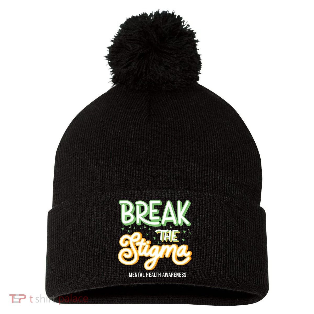 Break The Stigma Mental Health Awareness Pom Pom 12in Knit Beanie