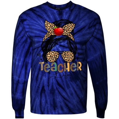 Back To School Teacher Life Messy Bun Leopard Teacher Women Tie-Dye Long Sleeve Shirt