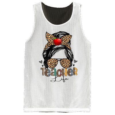 Back To School Teacher Life Messy Bun Leopard Teacher Women Mesh Reversible Basketball Jersey Tank