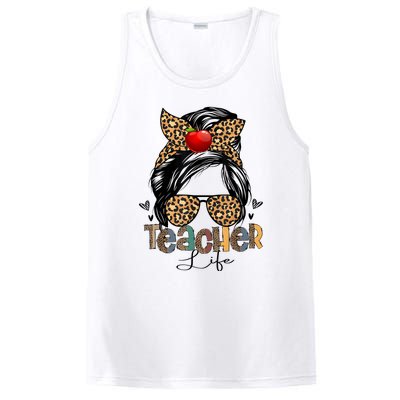 Back To School Teacher Life Messy Bun Leopard Teacher Women PosiCharge Competitor Tank