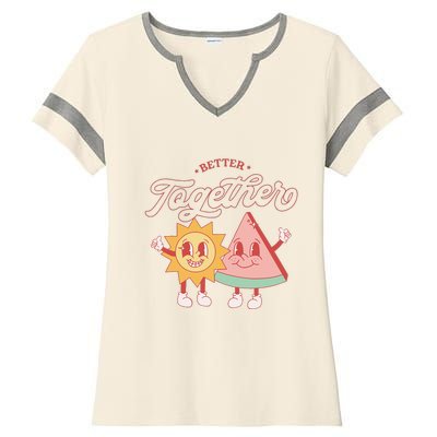 Better Together Sun And Watermelon Funny Summer Vacation Ladies Halftime Notch Neck Tee