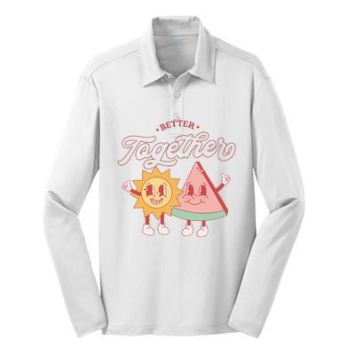 Better Together Sun And Watermelon Funny Summer Vacation Silk Touch Performance Long Sleeve Polo