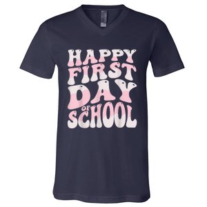 Back To School Happy First Day Of School Teacher Student V-Neck T-Shirt