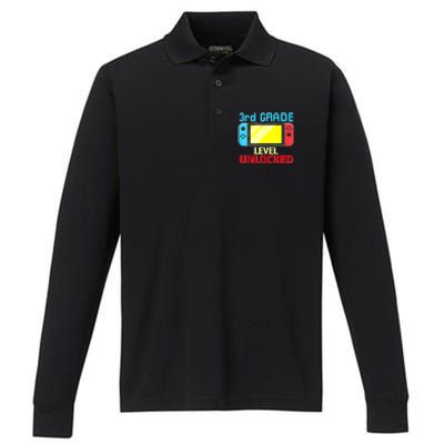 Back To School Video Gamer 3rd Grade Level Unlocked Boy Kids Performance Long Sleeve Polo