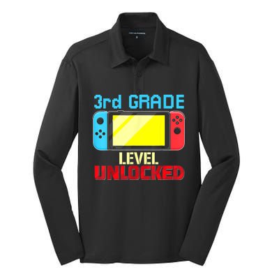 Back To School Video Gamer 3rd Grade Level Unlocked Boy Kids Silk Touch Performance Long Sleeve Polo