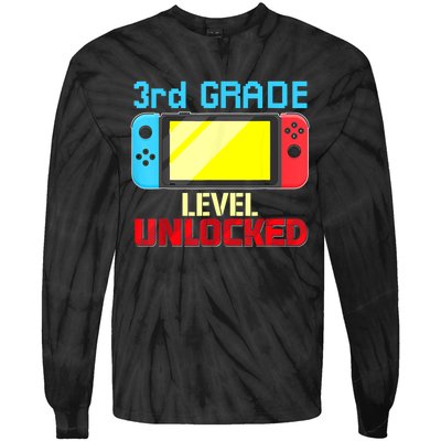 Back To School Video Gamer 3rd Grade Level Unlocked Boy Kids Tie-Dye Long Sleeve Shirt