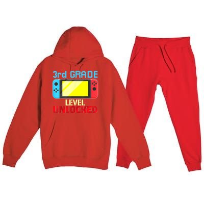 Back To School Video Gamer 3rd Grade Level Unlocked Boy Kids Premium Hooded Sweatsuit Set