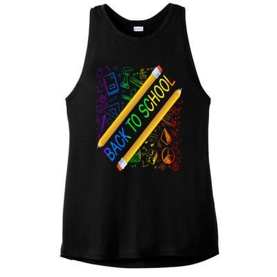 Back To School Happy First Day Of School Teachers Gift Ladies PosiCharge Tri-Blend Wicking Tank