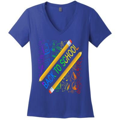 Back To School Happy First Day Of School Teachers Gift Women's V-Neck T-Shirt